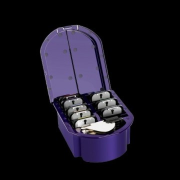 Paarse doos met opzetkammen